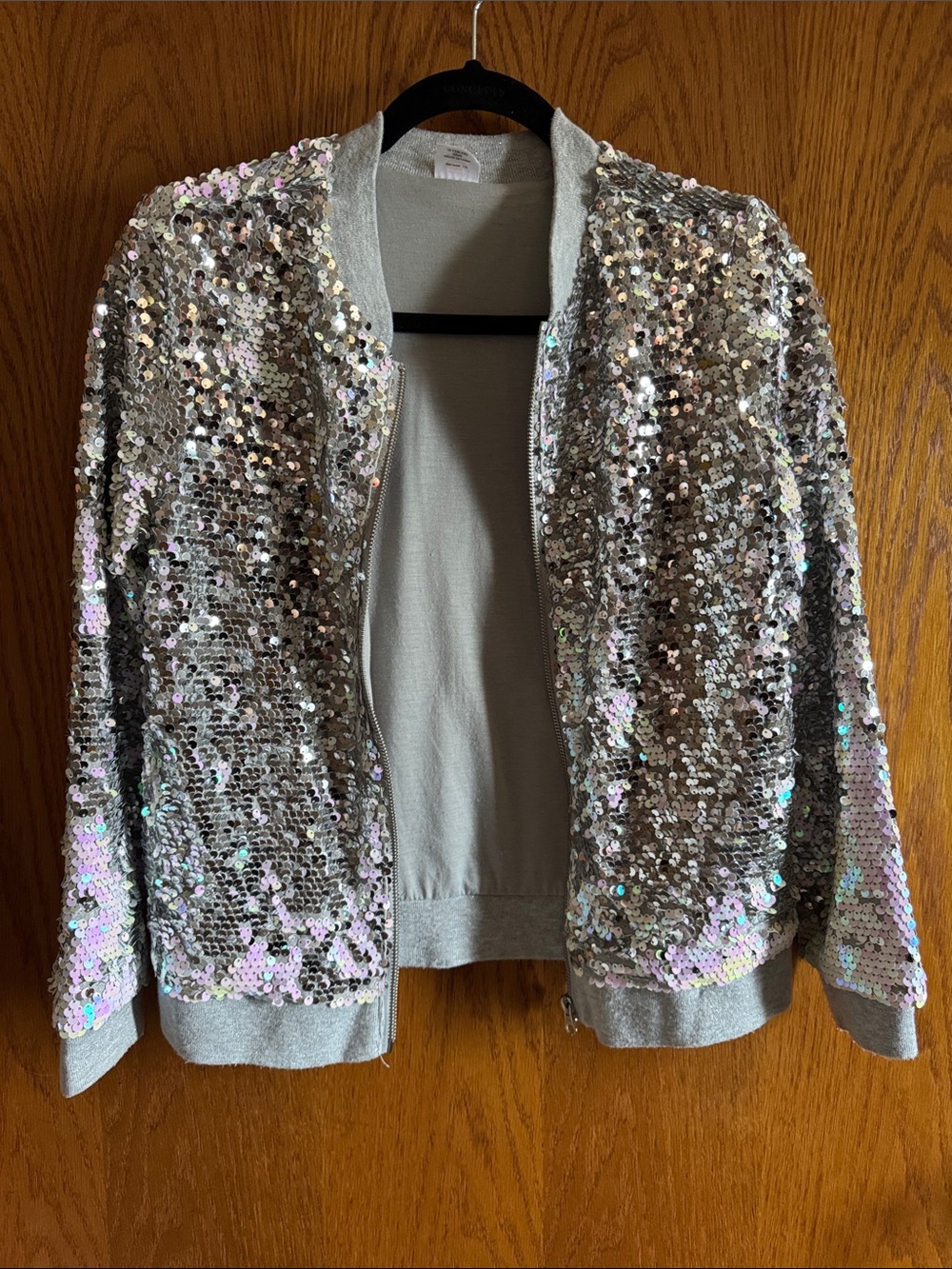 Iridescent Sequin Bomber Jacket - Silver